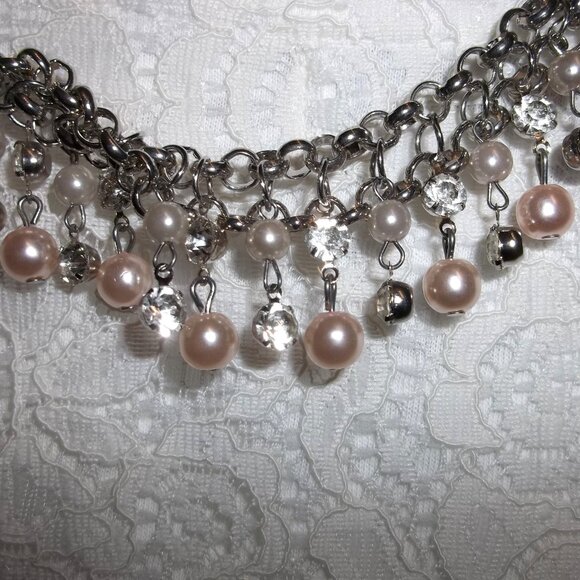 Pink Pearl Necklace Silver Earrings Fashion Jewelry Accessory Lot Set Woman D187 - Picture 6 of 6